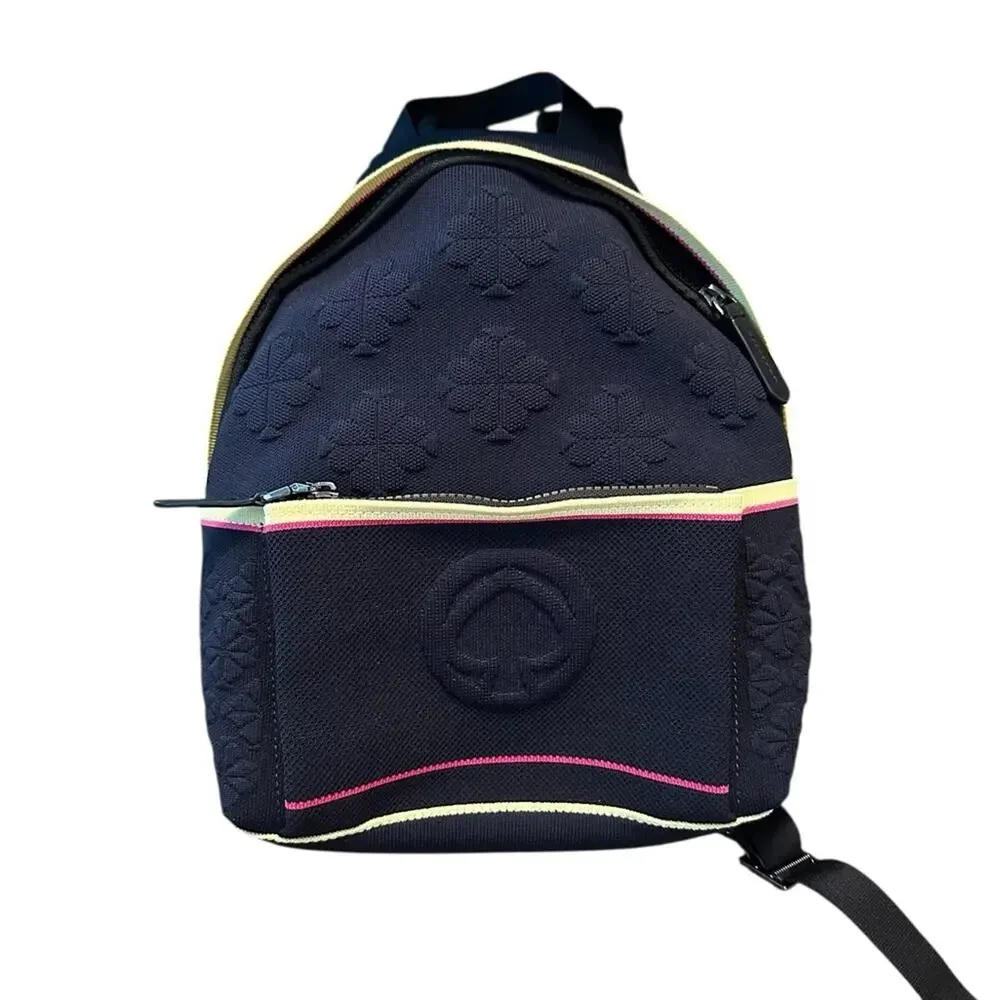 Kate Spade Sport Knit City Navy Backpack with Pink and Yellow Accents EUC